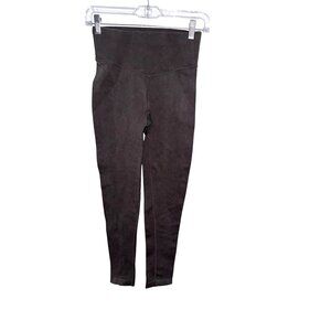 High Waisted Ribbed Compression Yoga Leggings Charcoal Grey Nylon Spandex Small